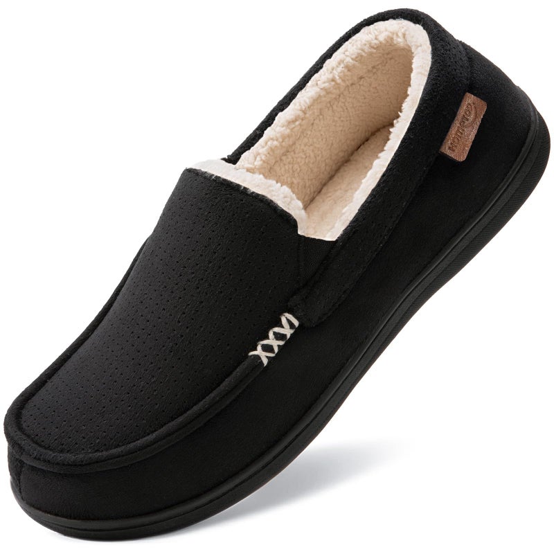 HomeTop Men's Classic Moccasin Slippers Comfy Memory Foam Indoor House Shoes Black,9 US - Image 1